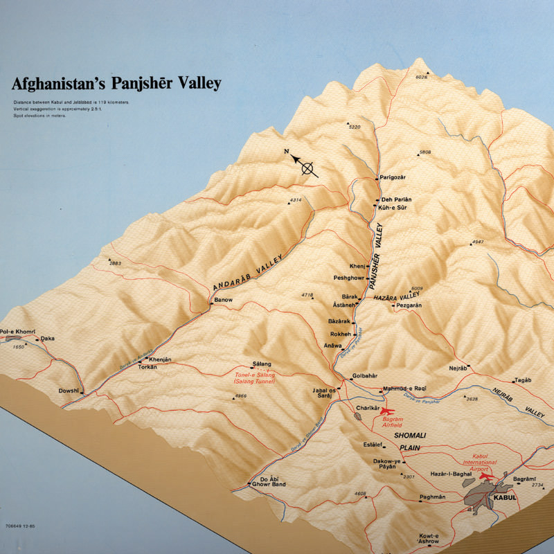 نقشه پستی و بلندی‌های دره پنجشیر